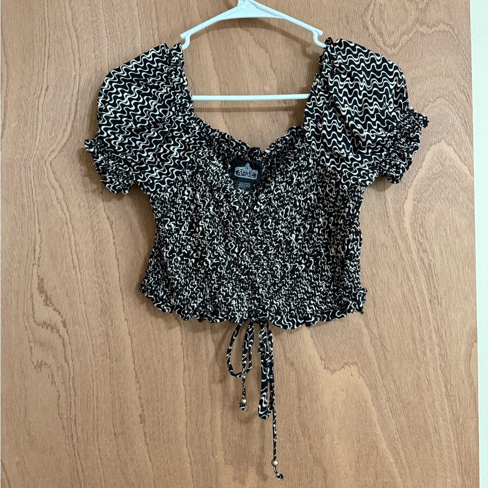 Angie Black and White Smocked Blouse